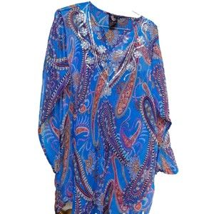 Priya India Peasant Embellished Top Sheer Size Large Hippie Boho Gypsy